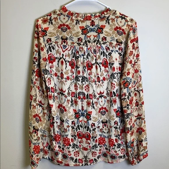 LOFT Floral Blouse with Red, Blue, and Cream Accents - Picture 4 of 4